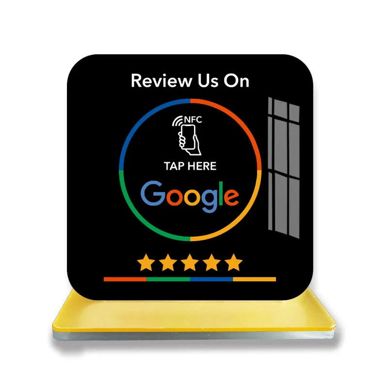 German French English Writing NFC Google Tap to Review Stand Table Display for Google Reviews Durable Acrylic Material