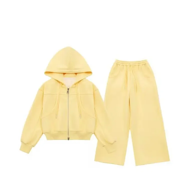 ZOETOPKID 2026 Herbst Winter Mädchen Kleidungsset Kinderanzug Teenager Trainingsanzug Jacke mit Kapuze Crop Top + Weite Hose – Detail 2