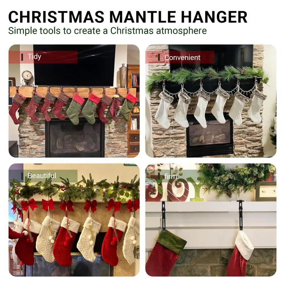 Mantel Stocking Hanger Festive Mantel Decor Fireplace Stocking Hanger Garland Holder Set with Double Hook for Easy for Festive