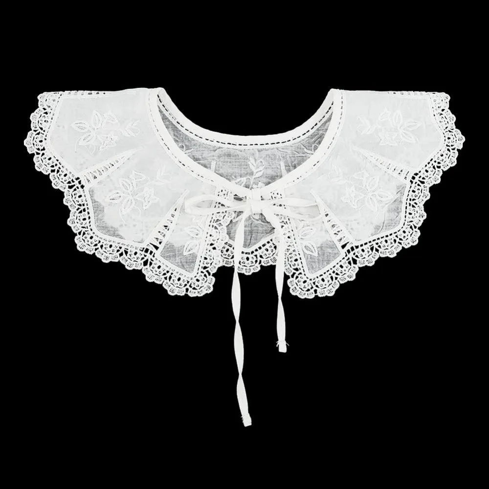 White Embroidered Lace Neckline Trim Detachable Collar for Women Polyester False Collar Lapel Doll Collar Shawl Decorative