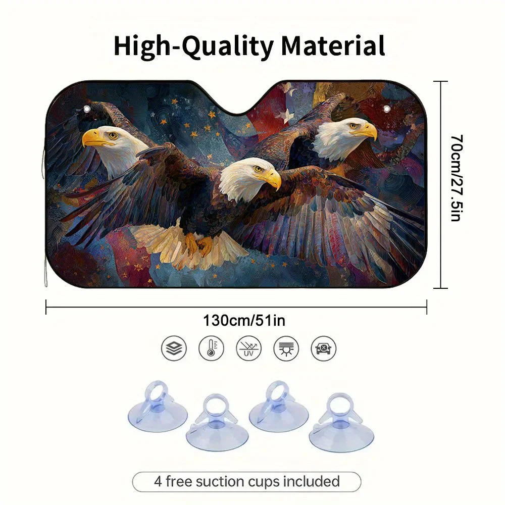 1pc Multi-Headed Eagle Dancing Wings Car Sunshade - Vibrant Starry Night Design, Foldable Fit With 4 Suction Cups & Space-Saving