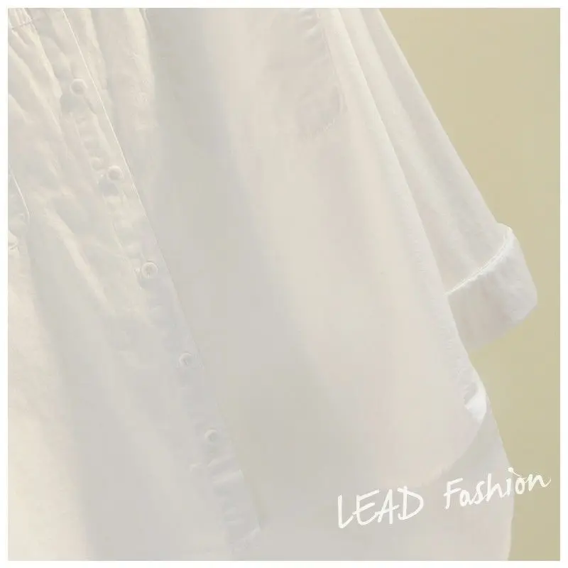 Hochwertiges mittellanges Baumwollhemd für Damen mit langen Ärmeln, Frühlingsneues besticktes weißes Hemd, vielseitiges Top, trendig