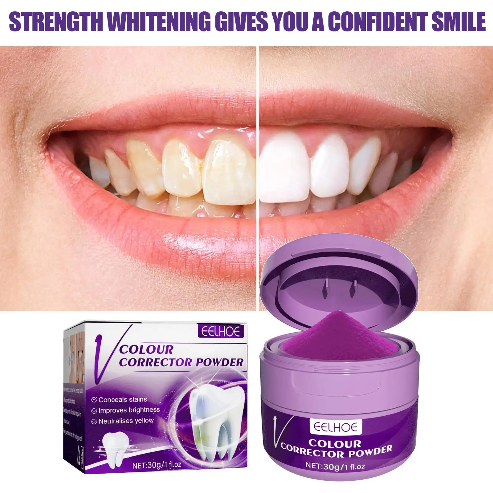 

Teeth Whitening Powder Purple Colour Corrector Deep Cleaning Whitening Dispel Smokers Stains Removel Oral Health Care