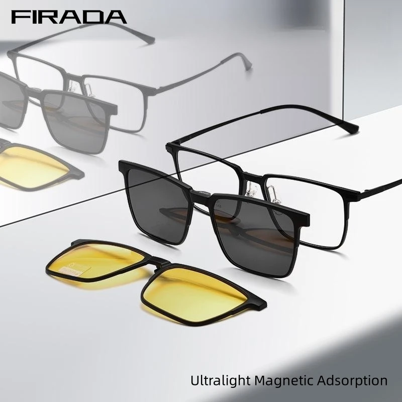 

FIRADA Fashion Business Design Glasses Vintage Square Magnet Eyewear Comfortable Prescription Eyeglasses Frame For Men T93006Y