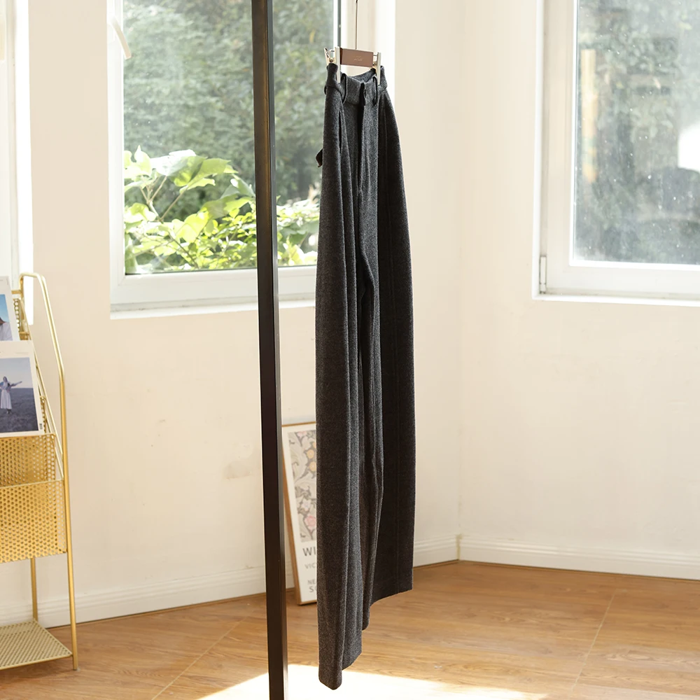 

Утепленные шерстяные брюки-палаццо с высокой талией для женщин, прямого кроя, осенне-зимние, модные, деловые, костюмные