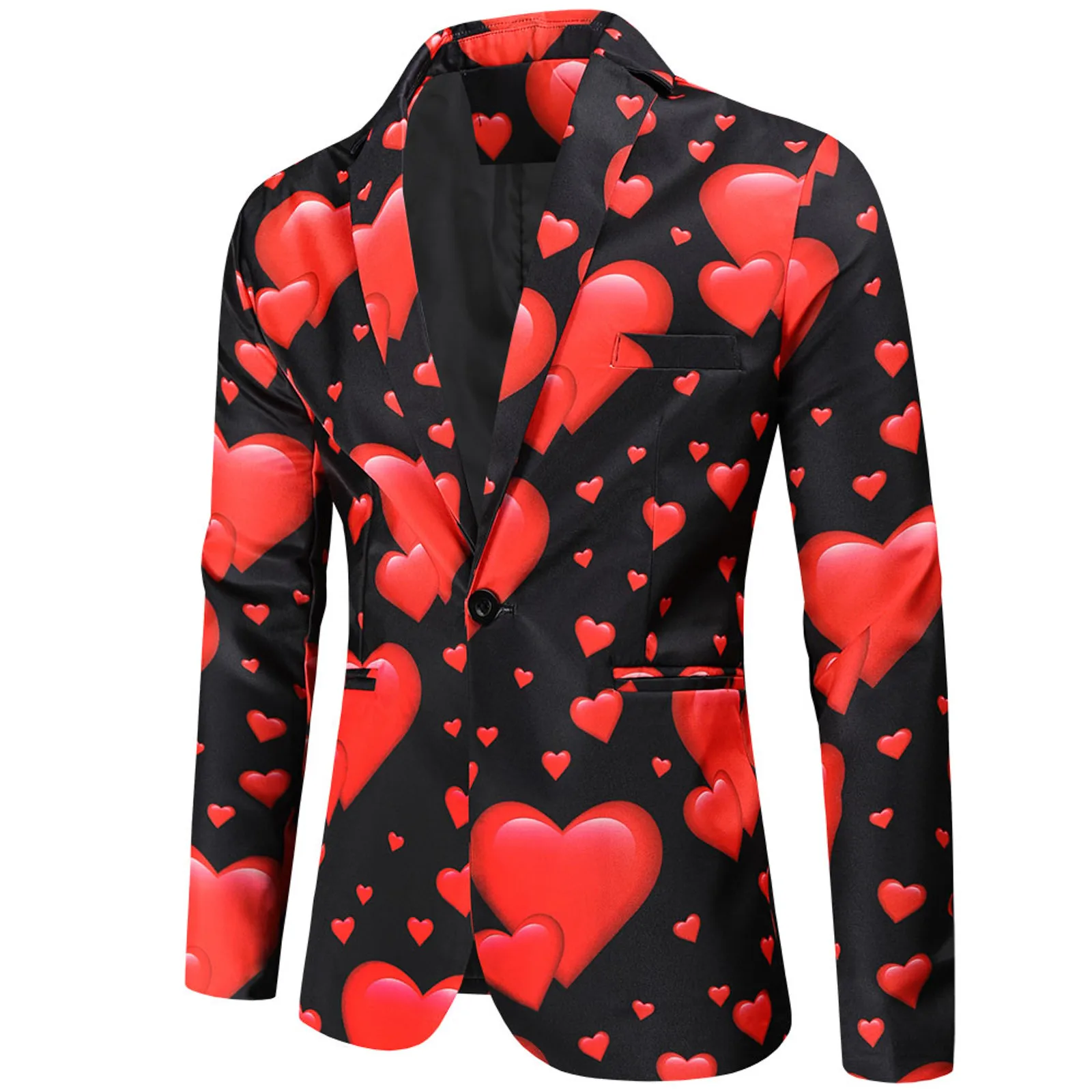 Valentijnscadeau Heren Mode Pak Feestjas Casual Slim Fit Blazer Knopen Pak 3d Hart Print Blazer Jas Heren
