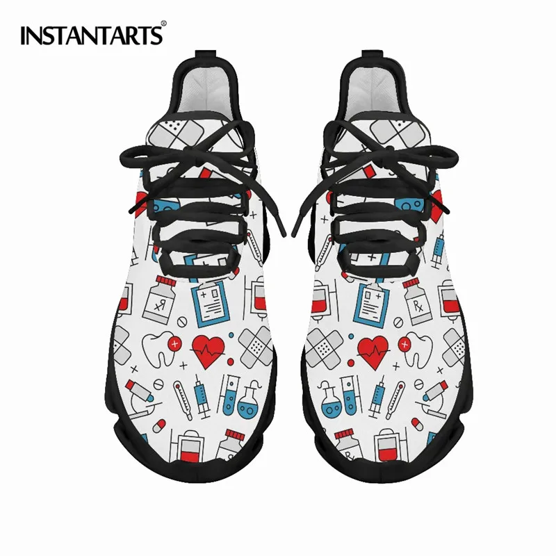 INSTANTARTS Cute Cartoon Medical Pattern Nurse Shoes for Women Female Running Sneakers Light Mesh Flat Shoe Women's Footwear