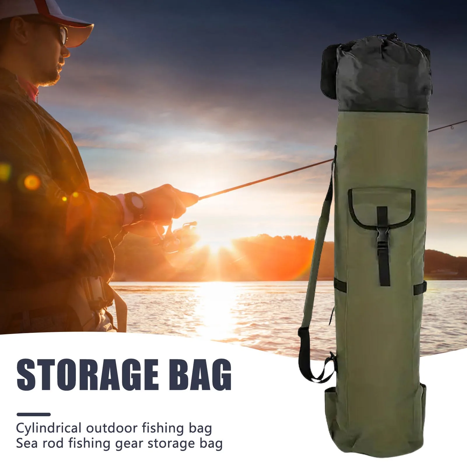 Cylindrical Outdoor Fishing Bag with Tough High-Density Oxford Cloth Material Suitable for Traveling  Climbing