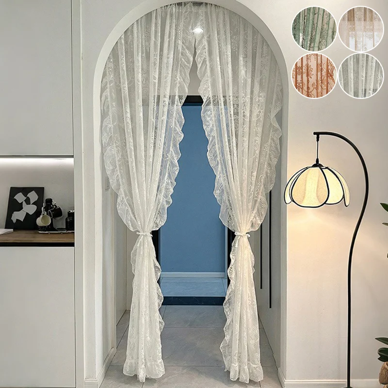 Lotus Leaf Lace Pole Style Bedroom Curtains Living Room Arches Partition Curtains Rustic Style Home Decoration Easy To Install