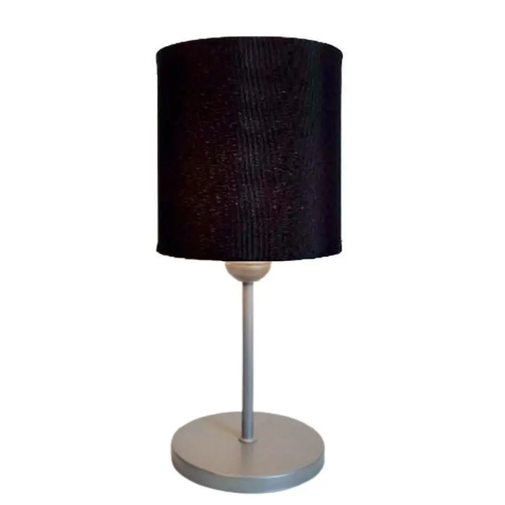 Table Lampshade Md-2010 Base Grey Dome Fabric 14x15cm Black-Bivolt