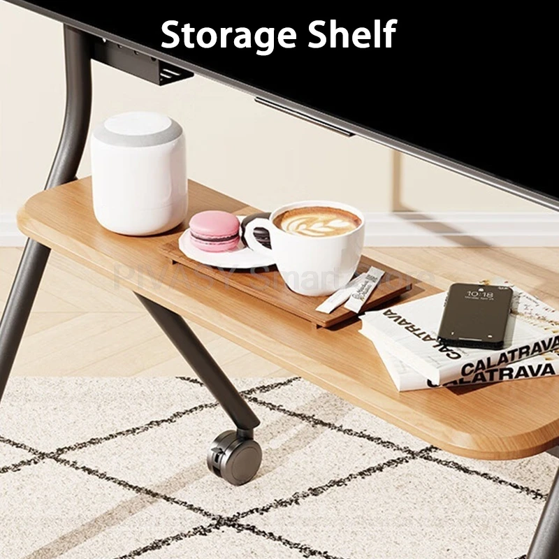 Stylish TV Mount on Wheels Movable Floor Stand with Storage Shelf 360° Swivel 50-80kg Load Capacity TV Cart for Home & Studio