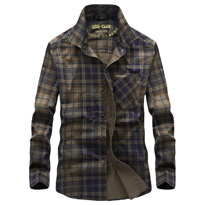 

New Fashion Men Plaid Casual Shirts Spring Male Outdoor Loose Tooling Shirts High Quality Man Cotton Long-sleeved Shirts Size 4X