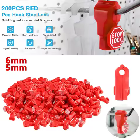 200PCS 6mm 5mm Peg Hook Locks Plastic Red/Black Stop Locks Security Pegboard Store Supermarket Convenience Lock Anti-theft Hook