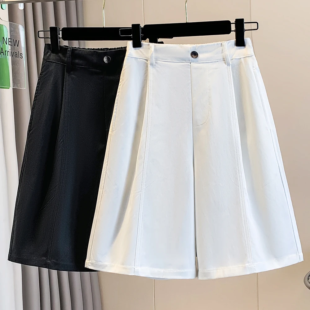 

Korean Style plus Size Women's Summer New Five-Point Knife Pants Straight Leg Casual Thin Wide Leg Trousers High Waist