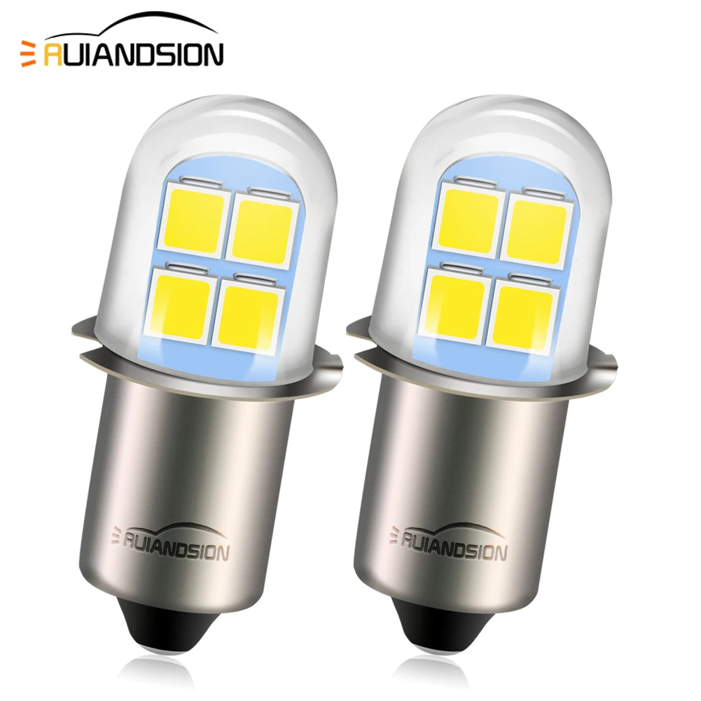 Ruiandsion 2pcs P13.5S LED Bulb White Warm White 2835 8SMD Chips 4.5V 6V LED Bulb Upgrade  Headlamps Flashlights Torch Lights
