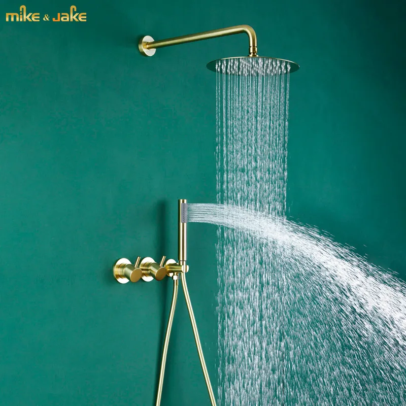 

Gold frosted brass Shower set faucet shower bathroom shower system Rainfall shower furniture set shower mixer 10inch shower head