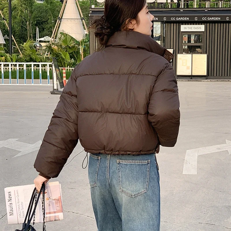 Abbigliamento invernale da donna Giacche corte Parka Colletto alla coreana caldo Cappotto freddo Piumino con cerniera Giacca imbottita in cotone moda coreana