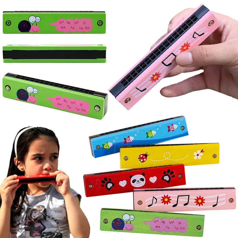 1PC Armonica in legno a 16 fori Colorato stile cartone animato Bocca Organo Bambino Principiante Strumento musicale Giocattoli Puntelli per l'educazione precoce ZYF