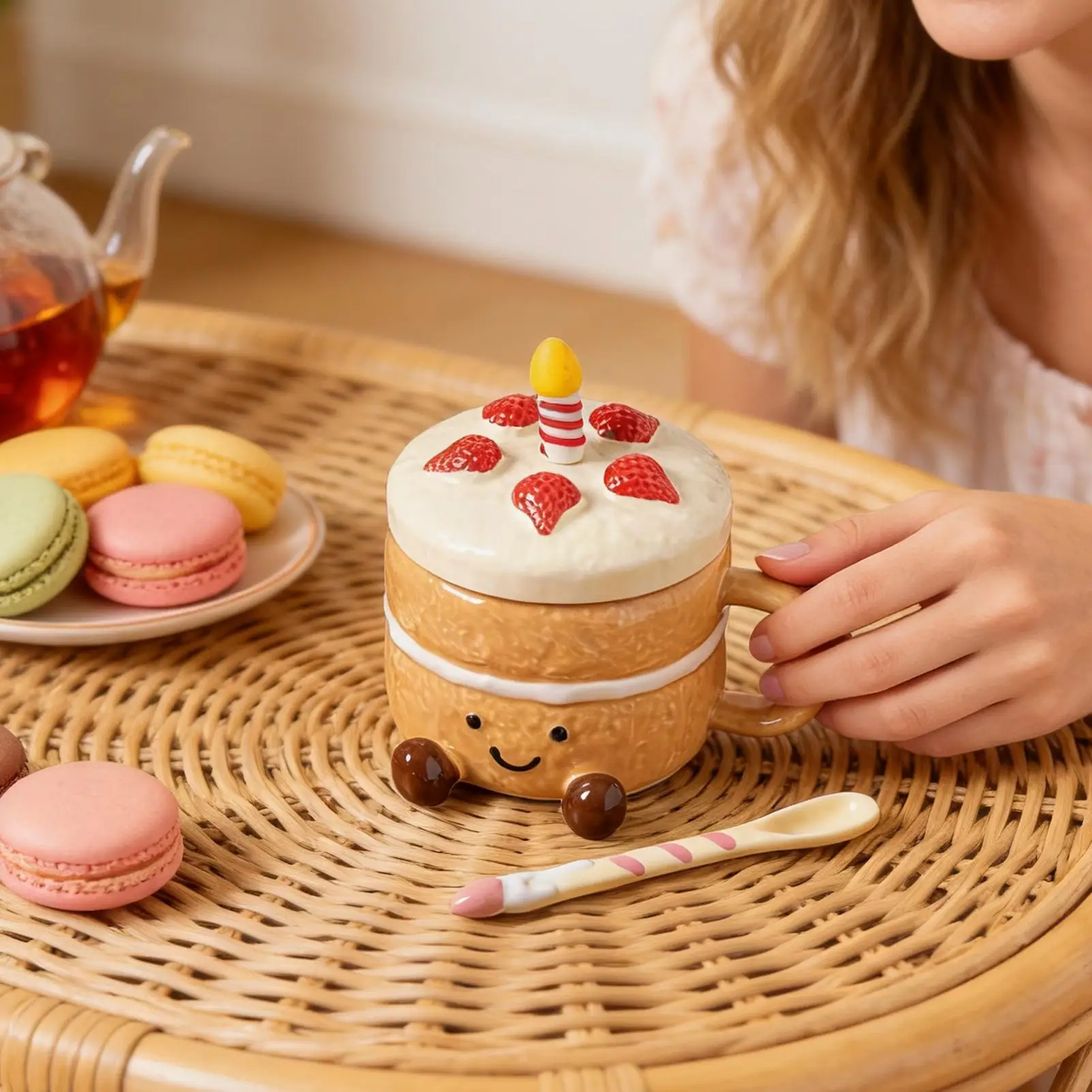 

Funny Mugs Ceramic 400ml With Lid Spoon Feet Cake-Shaped Coffee Mugs Water Cup For Women Christmas Birthday Valentines Day Home