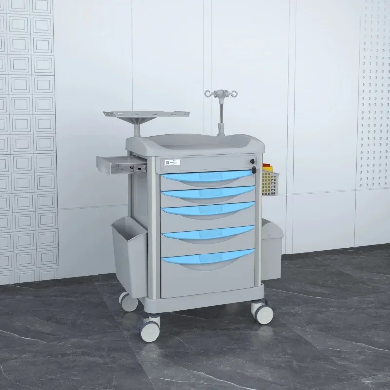 Factory best sell hospital mobile ABS treatment rescue trolley crash cart with wheel