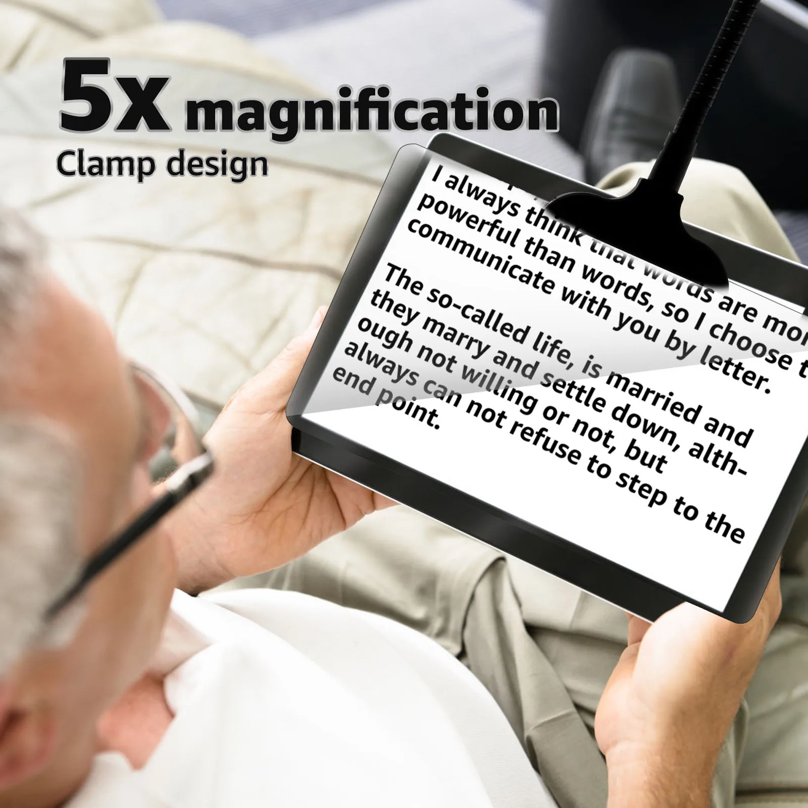 5X Clip On Magnifying Glass for Reading 360° Adjustable Magnifying Glass Large Page Hands Free Magnifier for Painting Embroidery