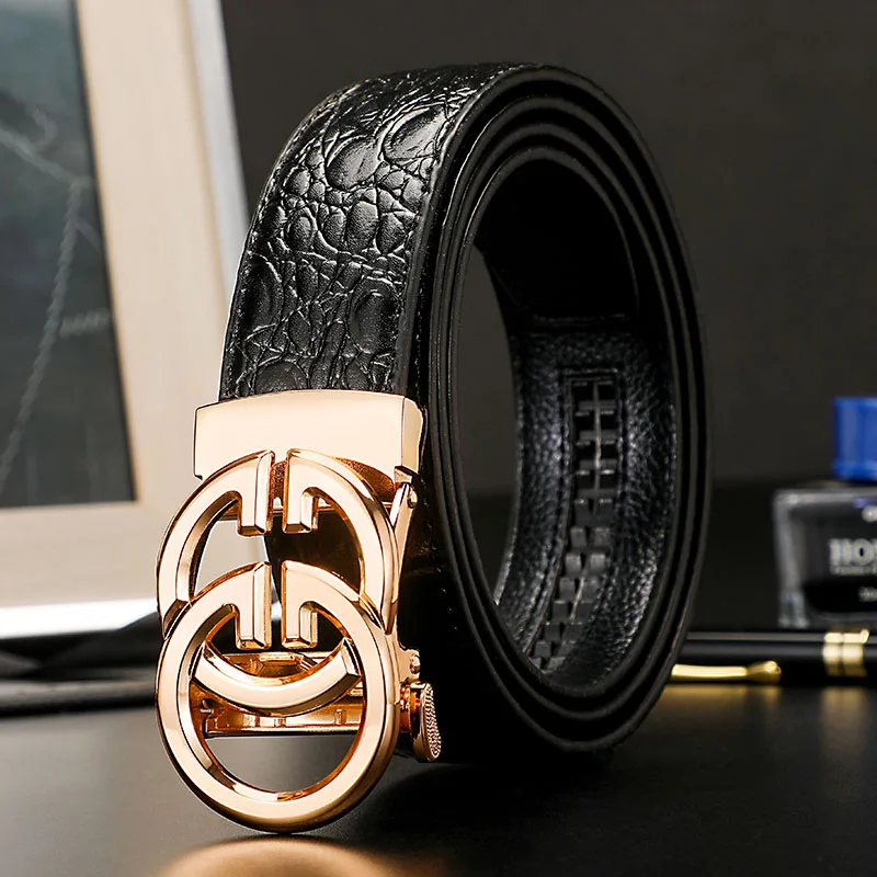 

New Men belt Genuine Leather Male Belt Metal Alloy Automatic Buckle Brand Luxury Design Waist Belts for Men Strap