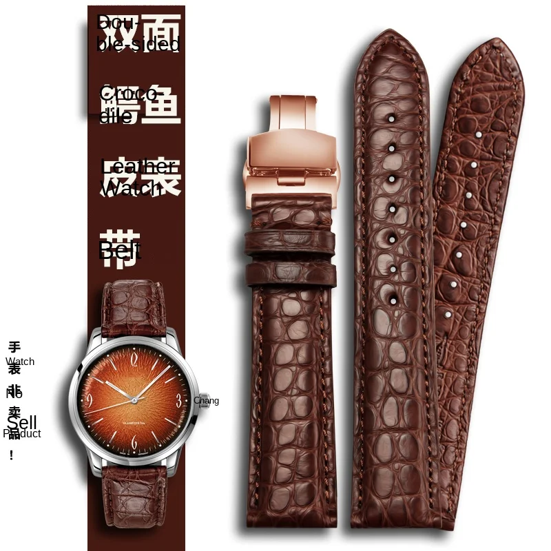 Double sided crocodile leather watch strap suitable for Armani IWC Omega fossil leather strap 22mm men's watch chain 20/21/22mm