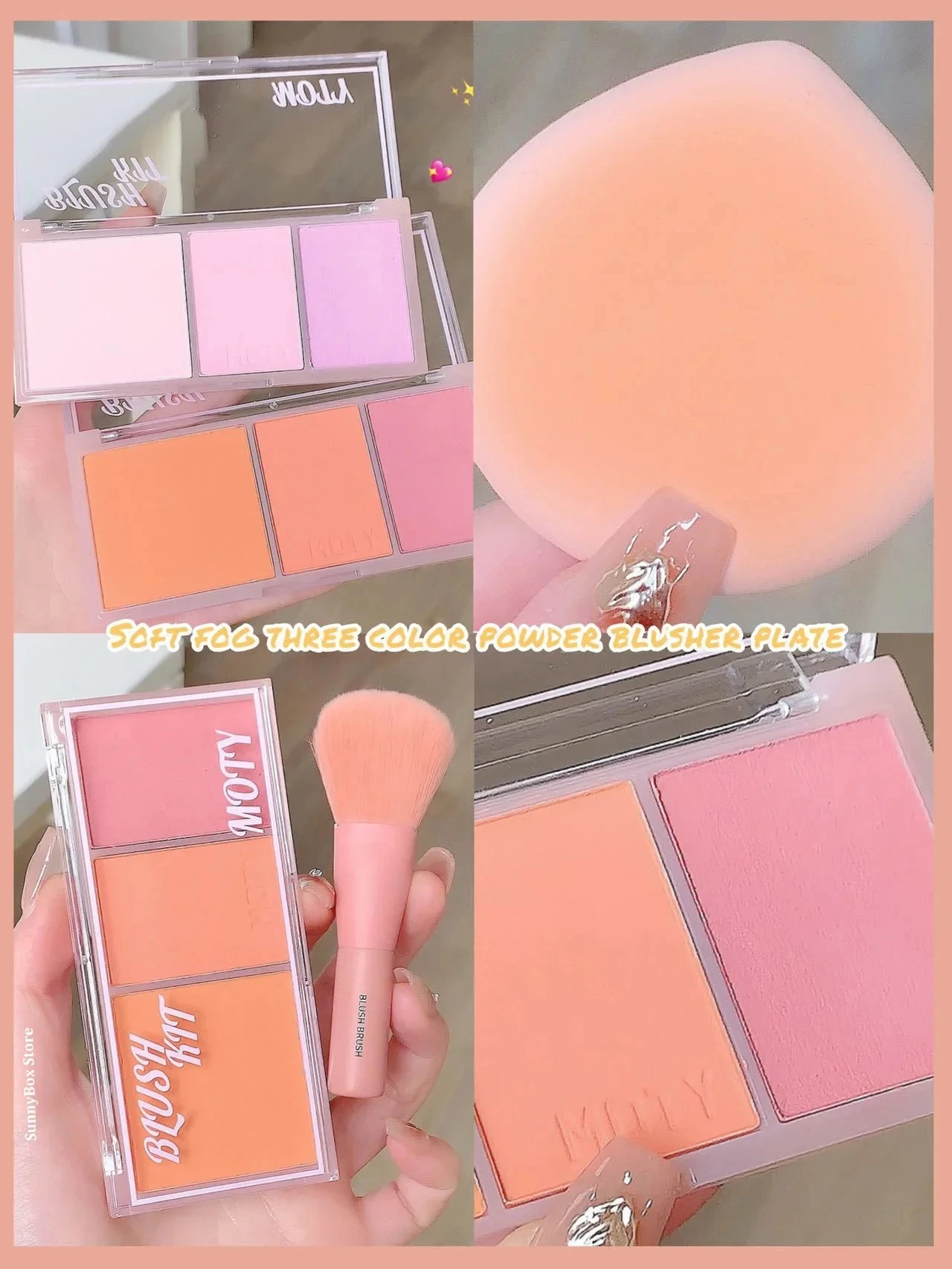 Paleta de maquillaje con rubor, Serie Rosa, 3 colores, textura de puré de patatas, tinte mate para mejillas, sombra de contorno, colorete, cosméticos, colorete en polvo