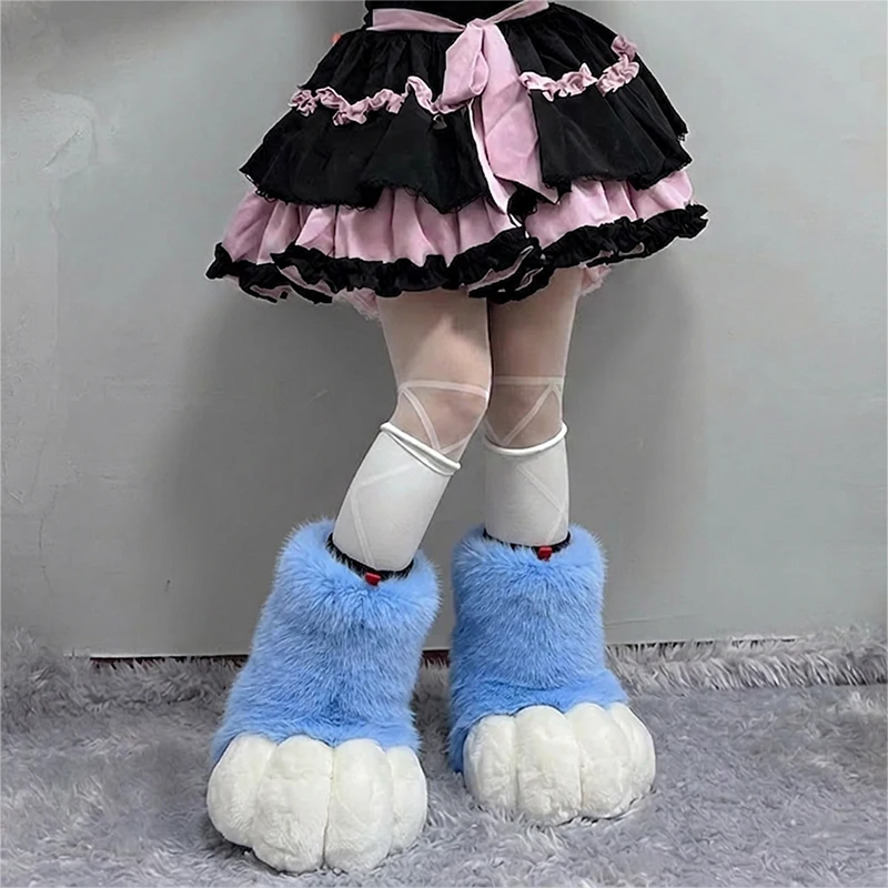 

Animal Claw Shoes Cosplay Halloween Party Costume Accessories Long-Haired Fursuit Husky Head Women Snow Boots New