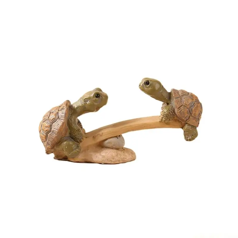 QX2E Turtles Pattern Seesaw Figurine Ornament Handcrafted Small Animal Figure Balance Toy For Indoor Plant Decoration