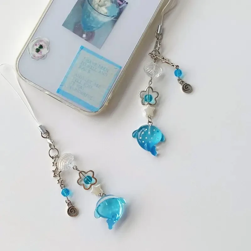 

Брелок-подвеска ручной работы для телефона: бусины в виде морских животных, акула, уникальный ремешок-шнурок, украшение для телефона