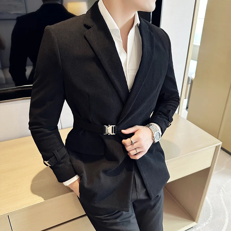 Brand Clothing Men\'s High-quality Business Suit Jackets Corduroy for Men Business Casual Tuxedo Man Solid Color Luxury Blazers