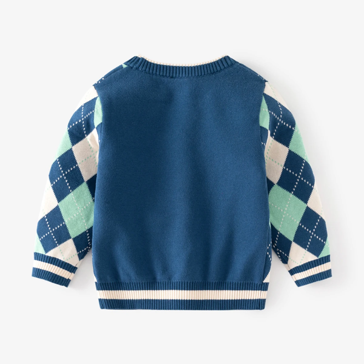 OVTRB Boys Argyle Cardigan Sweater Toddler Long Sleeves Knitted Sweater Jacket Autumn Winter Warm Jacket Baby Knitwear Sweater