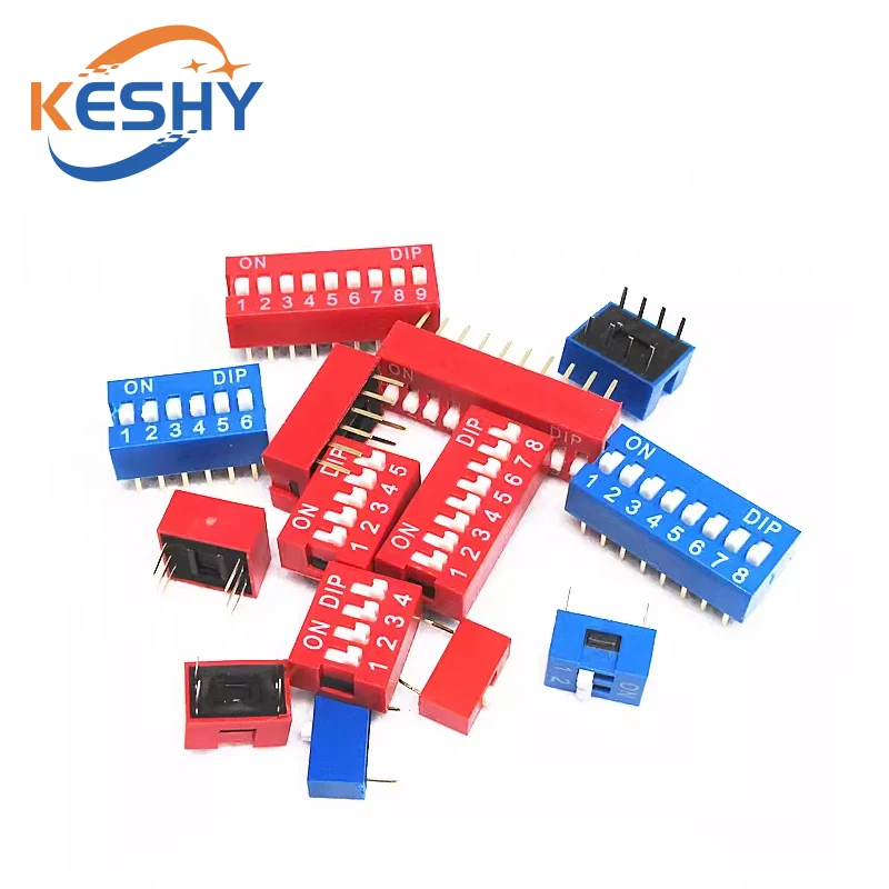 10PCS DIP Switch Toggle Switch 2.54MM Red Blue DS-1P 2P 4P 5P 6P 8P 9-12P Position Flat Dial DIP Switch Slide Type Switch Module