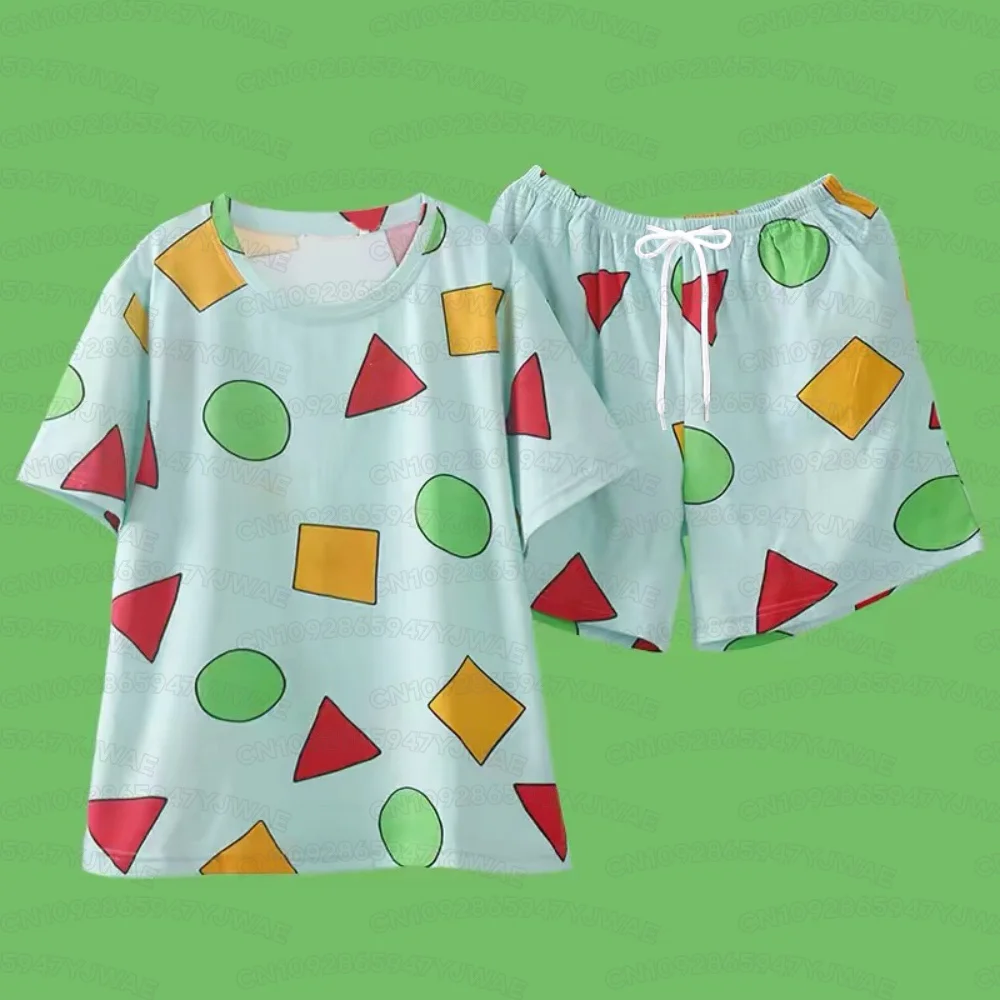 Summer Women's Men's Casual  Cute Cartoon Print Short-sleeved Couple Pajamas Set Sleepwear Daily Home Japanes Couple Pajamas