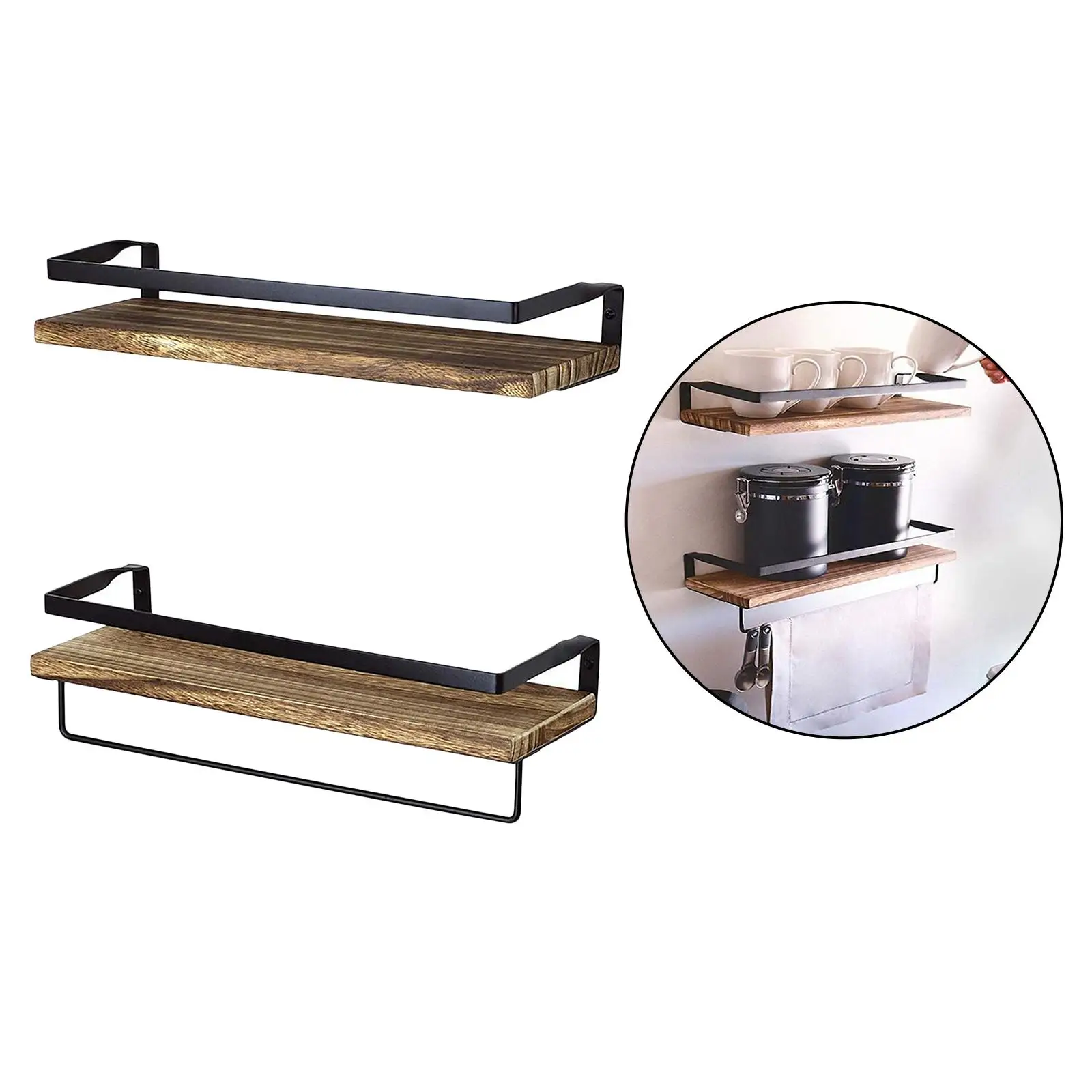 Wood Floating Shelves Wall Mounted Bathroom Shelf Rustic Storage Shelves with Removable Towel Holder for Kitchen Living Room