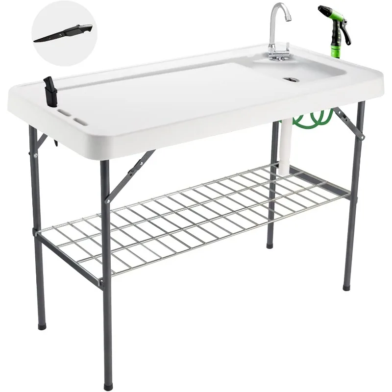 Portable Folding Fish Cleaning Table Outdoor Camping Sink with Faucet Sprayer Drain Hose Fillet Station