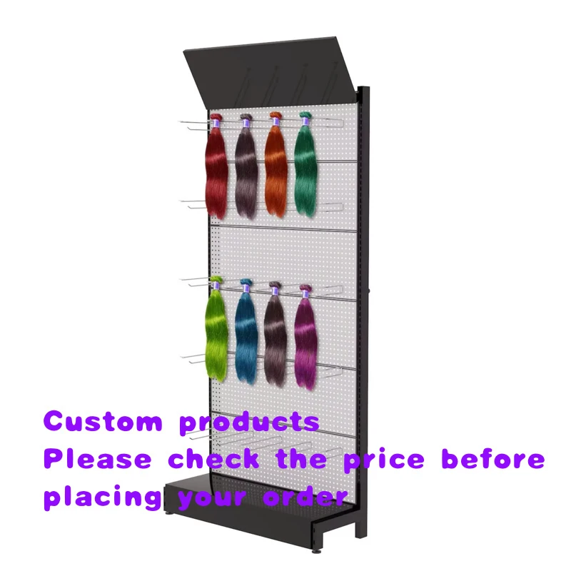custom.Custom Metal Pegboard Panel Hook Hanging Human Braid Hair Bundle Extensions Wig Accessories Product Display Rack St