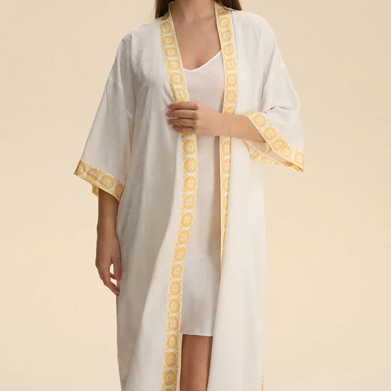 Seidige Satin Weibliche 2PCS Robe Nachthemd Sexy Intimate Dessous Nachthemd Frühling Sommer Neue Nachtwäsche Hause Kleid Lose Loungewear