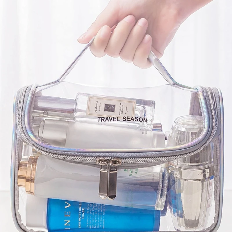 1pc Large Capacity Clear PVC Travel Wash Bag Popular Portable Cosmetic Storage Pouch for Daily Trip Bathroom Makeup Organizer
