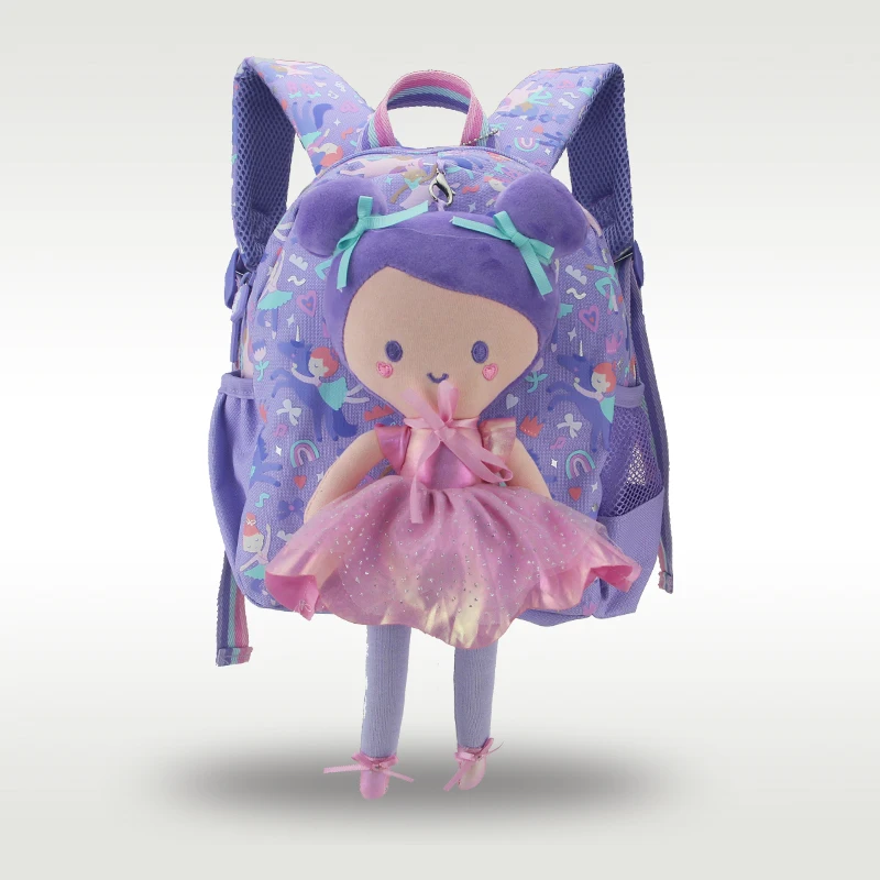 حقائب ظهر مدرسية لرياض الأطفال حقيبة ظهر للفتيات والأطفال من القطيفة للأطفال دمية باليه أرجوانية 1 2 3 4 سنوات 11 بوصة