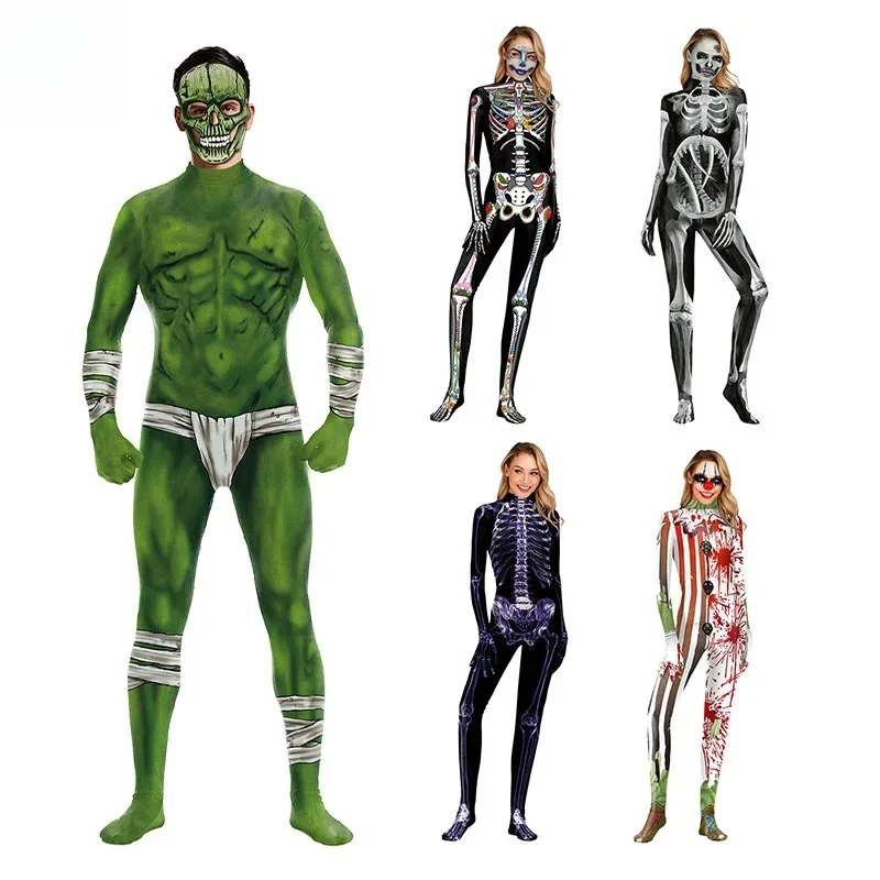 

2025 Personalized Skull Skeleton Print Halloween Performance Costume European and American Hand and Foot Jumpsuit