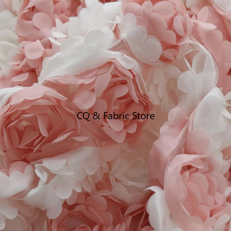 

3D Rose Plate Flower Mesh Fabric Fluffy Skirt Dress Customized Fabric Decoration DIY Fabric for Sewing