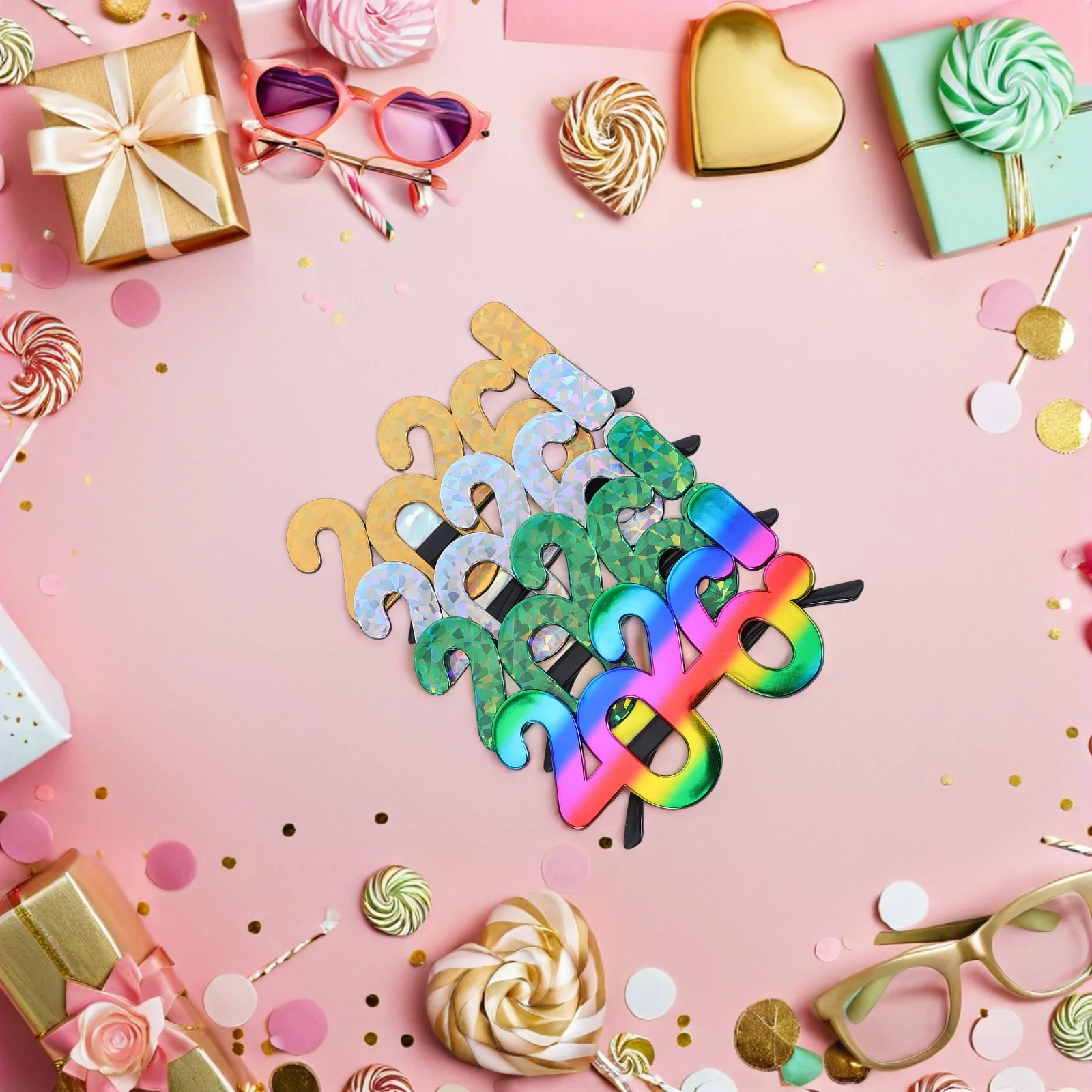 

4pcs 2026 Novelty Glasses Fun Party Eyewear Durable Plastic Colorful Retro Photo Props Festival Decoration New Year'S Eve