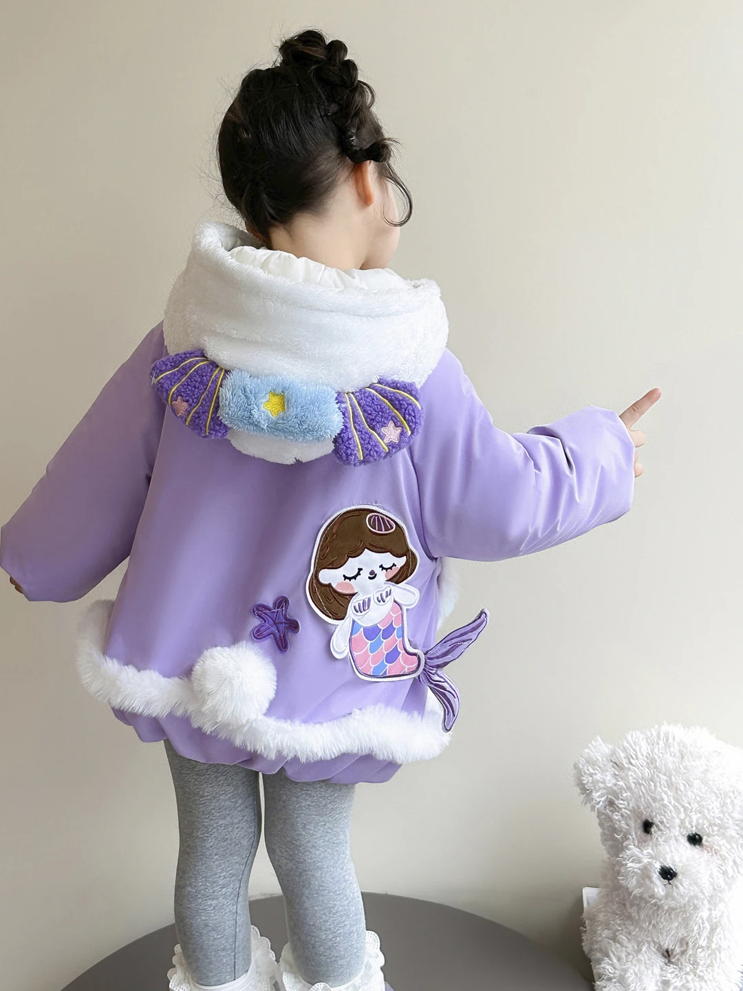 

Зимнее пальто на подкладке для девочек, теплая хлопковая куртка с рисунком русалки для детей, осенне-зимнее новое поступление