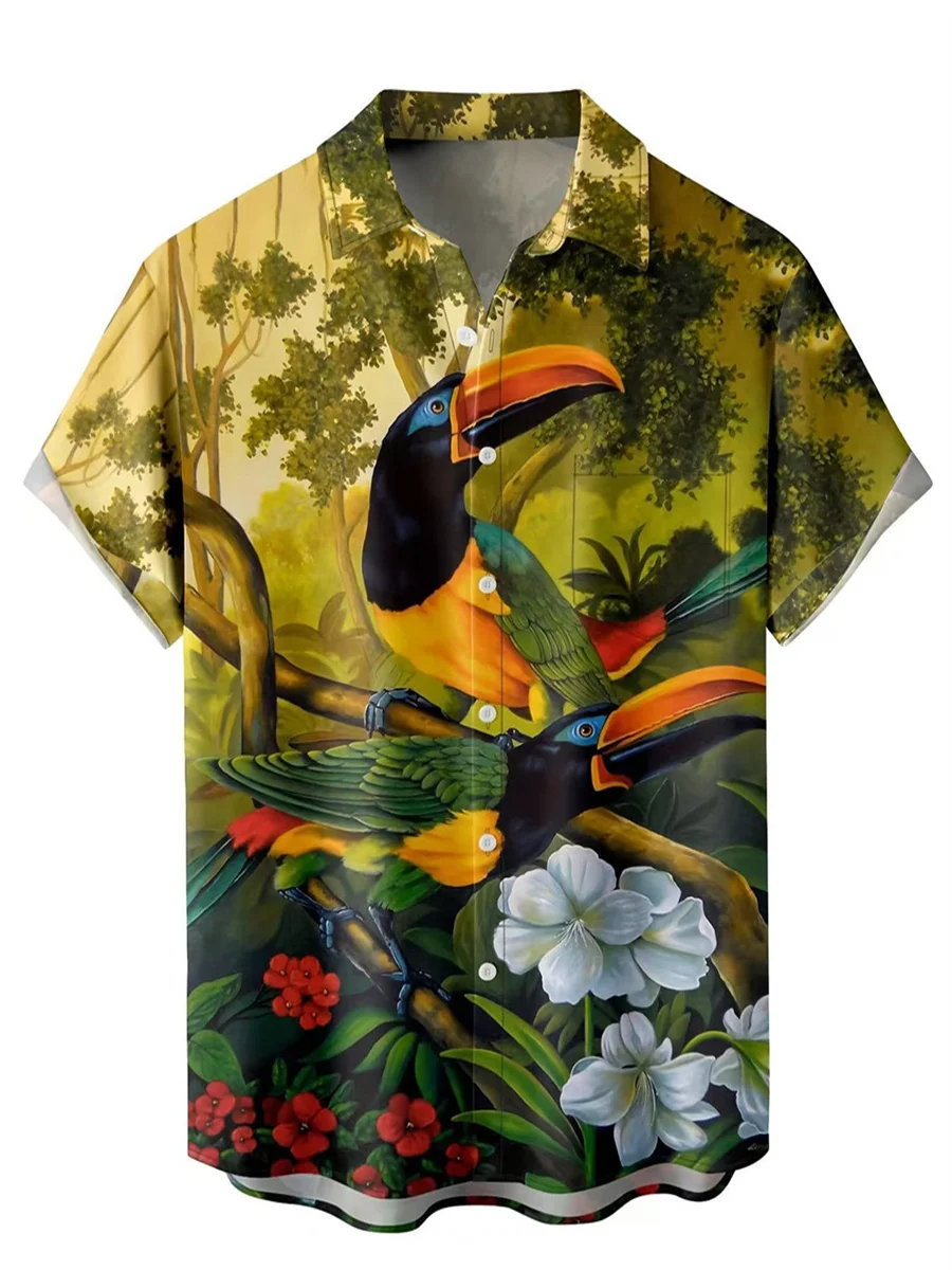 Hot Sale 3D Printed Chicken Graphic Hawaiian Shirt Hot Cardigan Lapel Short Sleeve Shirt Men's Casual Street Top