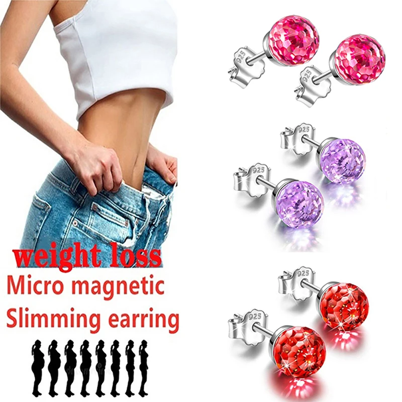 1 Pair Colorful Crystal Lose Weight Body Relaxation Massage Slim Ear Studs Magnetic Slimming Earrings Health Jewelry Girls Gifts