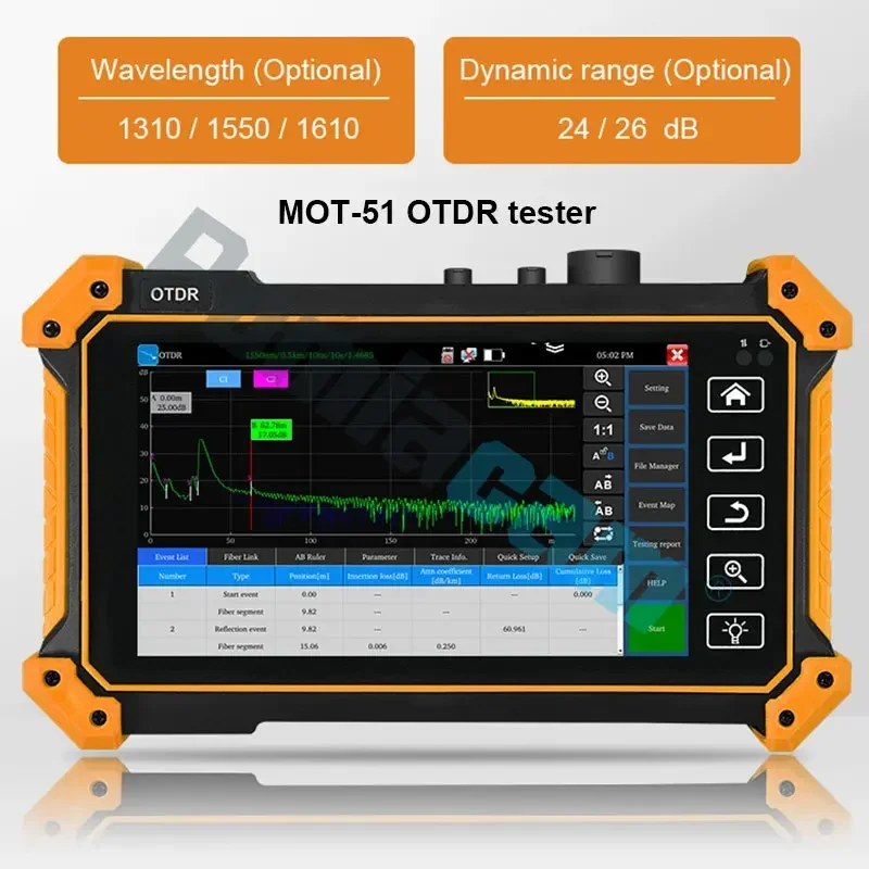 

MOT-51 OTDR Tester 5.55 Inch OLED Touch Screen OTDR OPM VFL Optic Time-domain Reflectometer Utp Cable Optic Fiber Tester 4000mAh