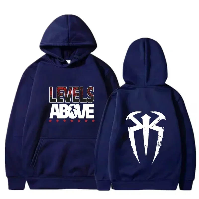 Levels Above Wrestling Hoodie, Unisex Drawstring Hooded Sweatshirt Wrestler Symbol Front Back Print Sports Fan Pullover