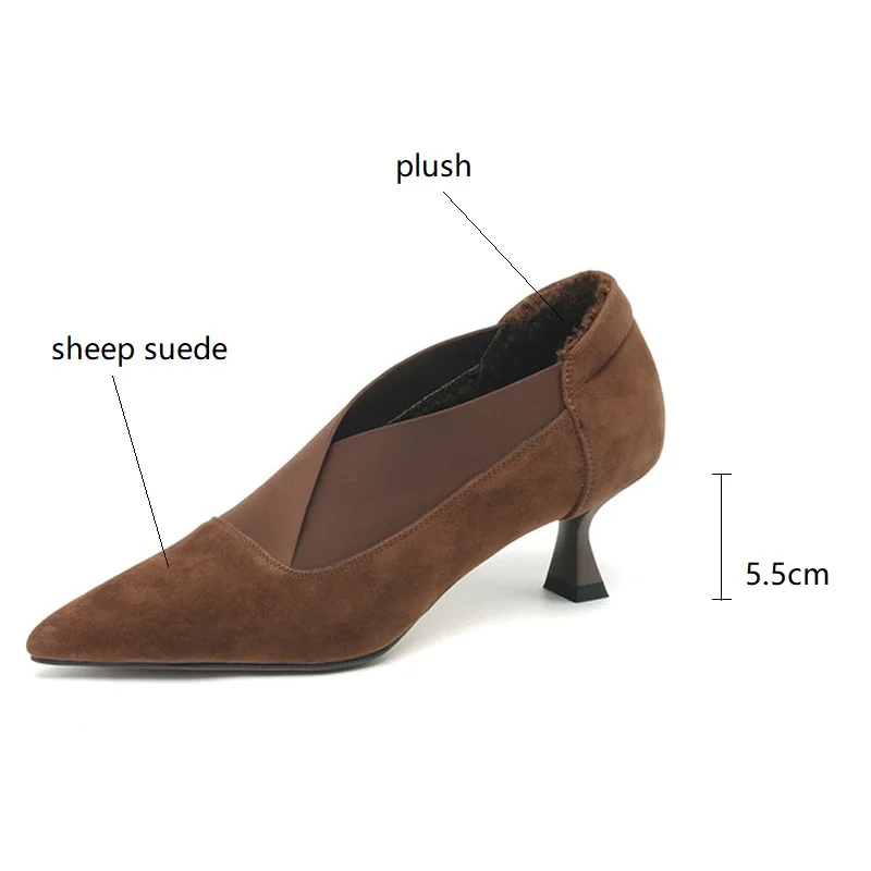 Hot New Spring Sheep Suede Women Shoes Pointed Toe Plush Women Pumps Shoes for Women High Heels Deep Mouth Loafers Zapatos Mujer